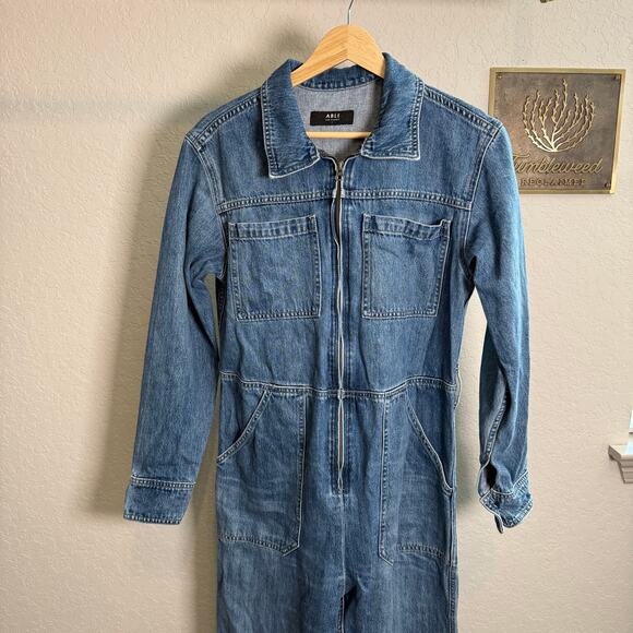 Women's Able Denim Blue Jean Long Sleeve Zip Front Jumpsuit Size Small - Picture 4 of 9